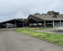 East of covered building looking west